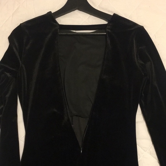 Black Faux Velvet Dress - Back Cut Out - Picture 3 of 4